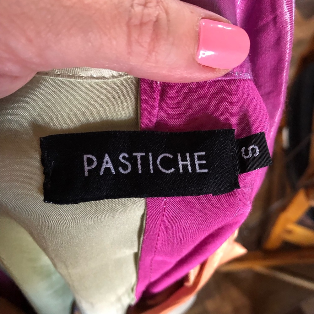 Pastiche Pink Collared Silky Color Block Button Up Blouse Size Small - Picture 13 of 16